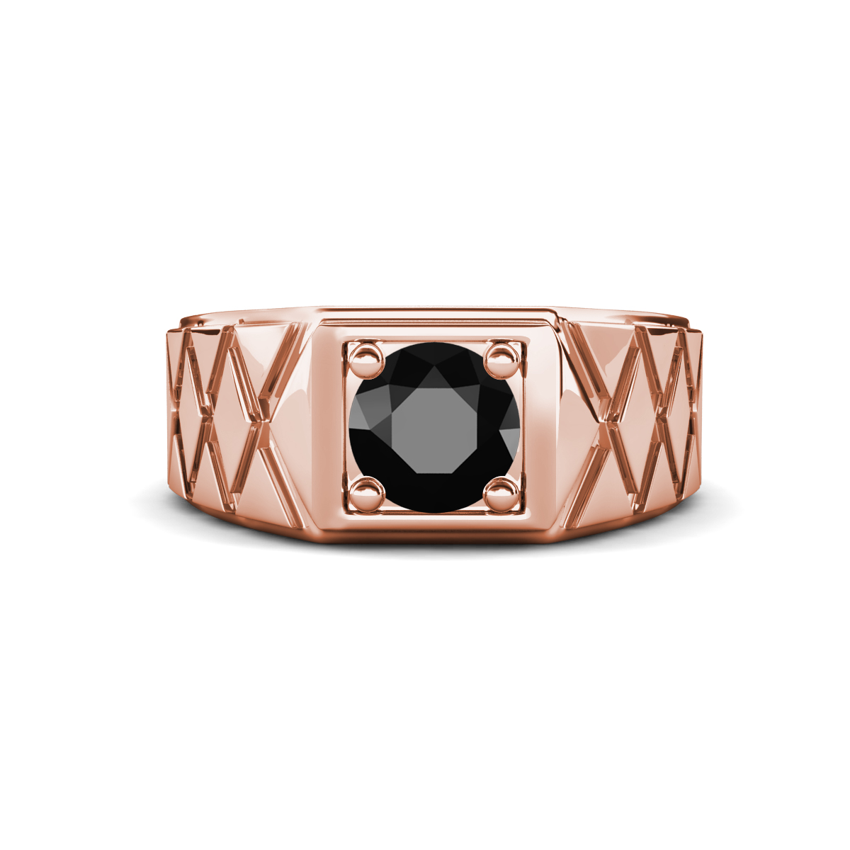 Jabari 1.00 ct Black Diamond (6.00 mm) Criss Cross Design Shank Solitaire Men Band (9.5 mm) 